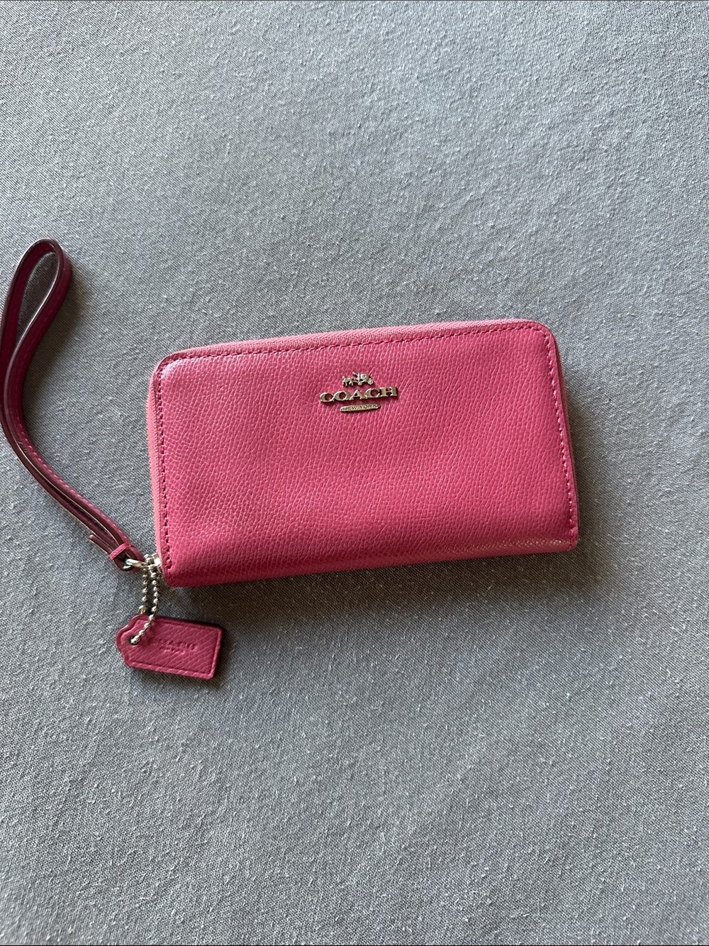 Coach Hot Pink Leather Wristlet with Gold Logo